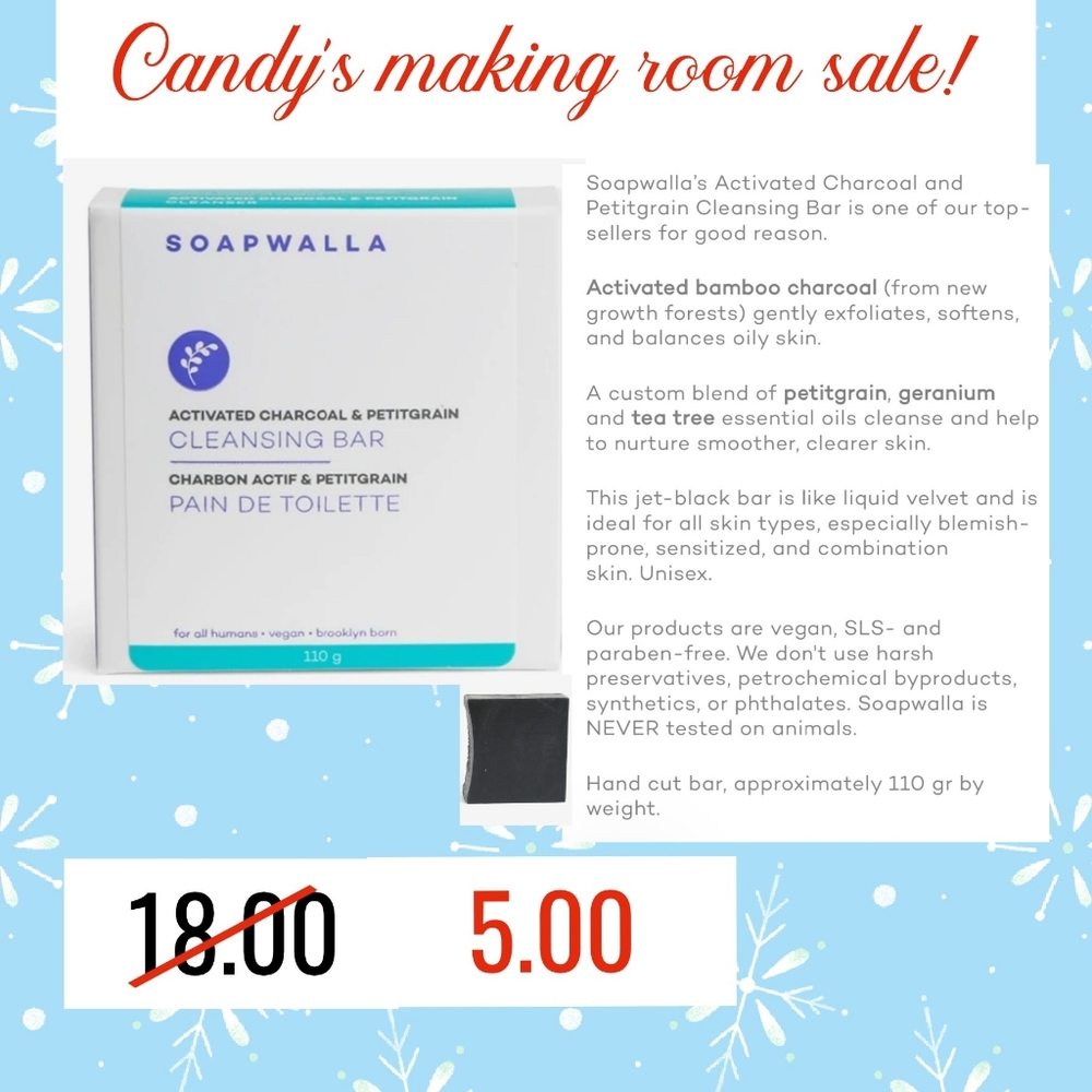 Soapwalla Activated Charcoal & Pettigrain Cleaning Bar
